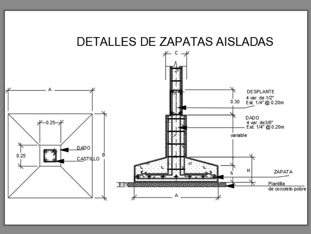 Zapata En AutoCAD Librería CAD