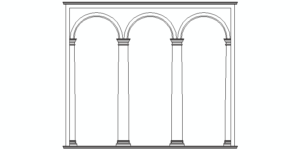 conjunto de tres pórticos de arquitectura clásica