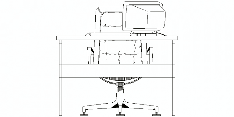 Office Table In Elevation, With Armchair And Pc