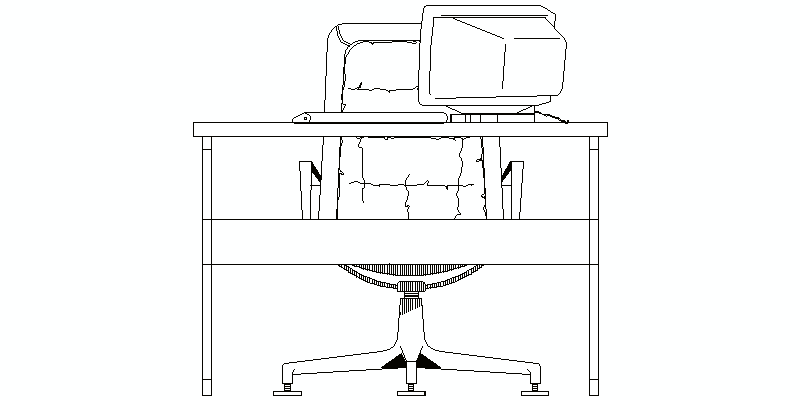 Mesa De Oficina En Alzado, Con Sillón Y Pc