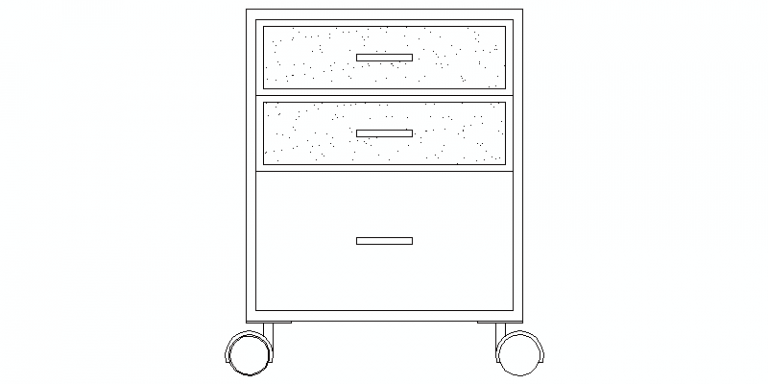 Wheeled Filing Cabinet With Three Drawers In Elevation