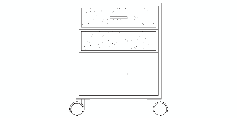 Rolling File Cabinet With Three Drawers In AutoCAD Elevation