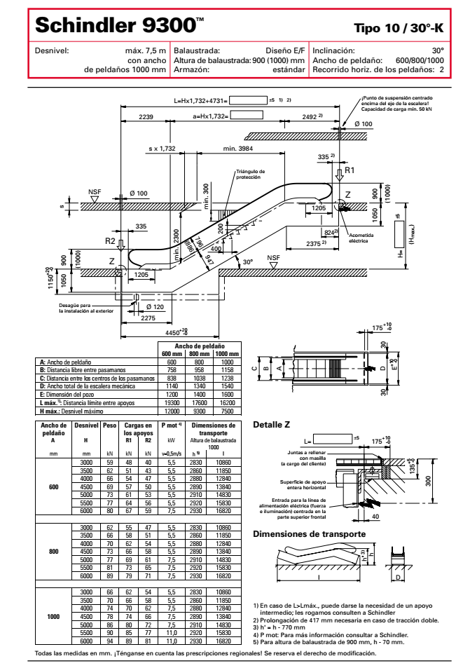 Plano Técnico de Escalera Mecánica Schindler 9300