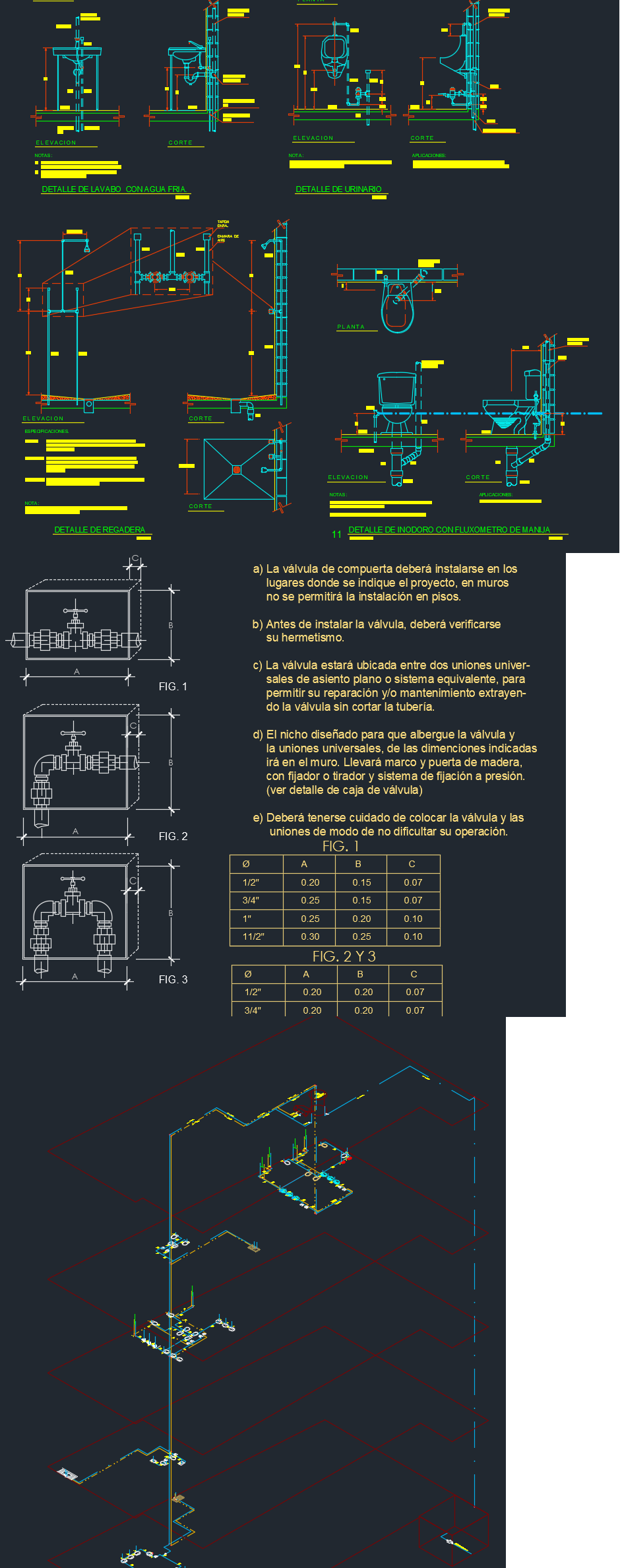 Detalles de Instalaciones Sanitarias con Isometría