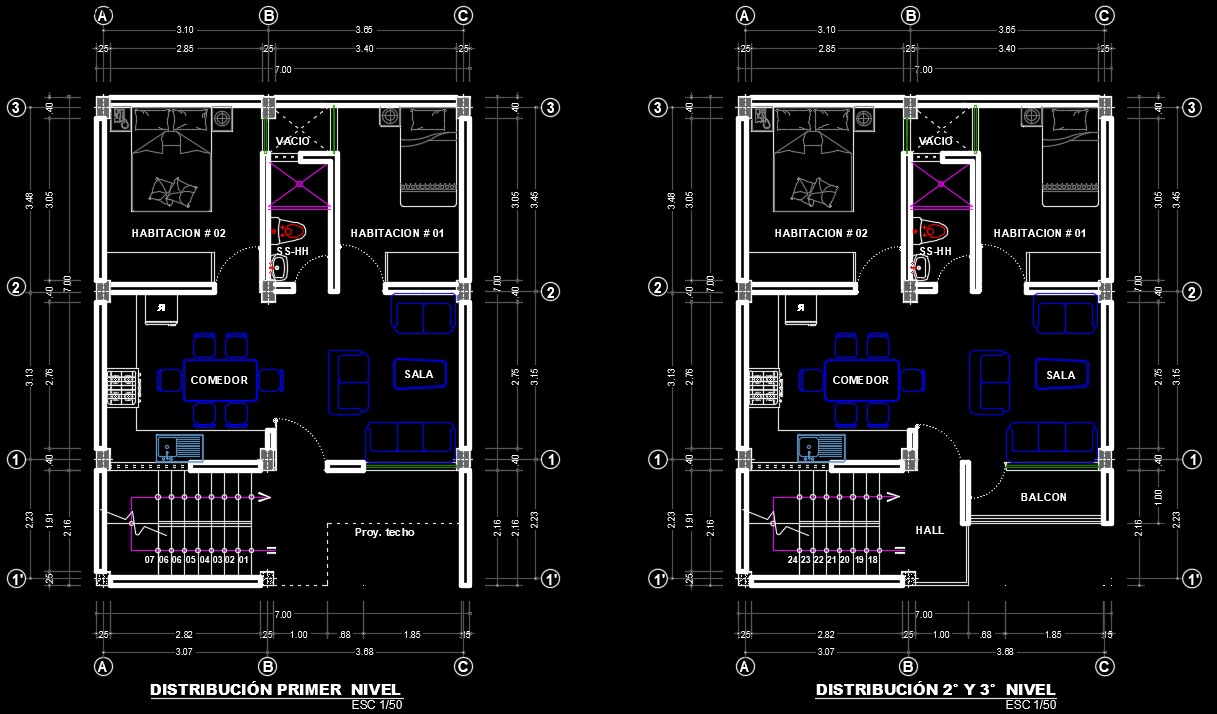 planos de vivienda 7x7