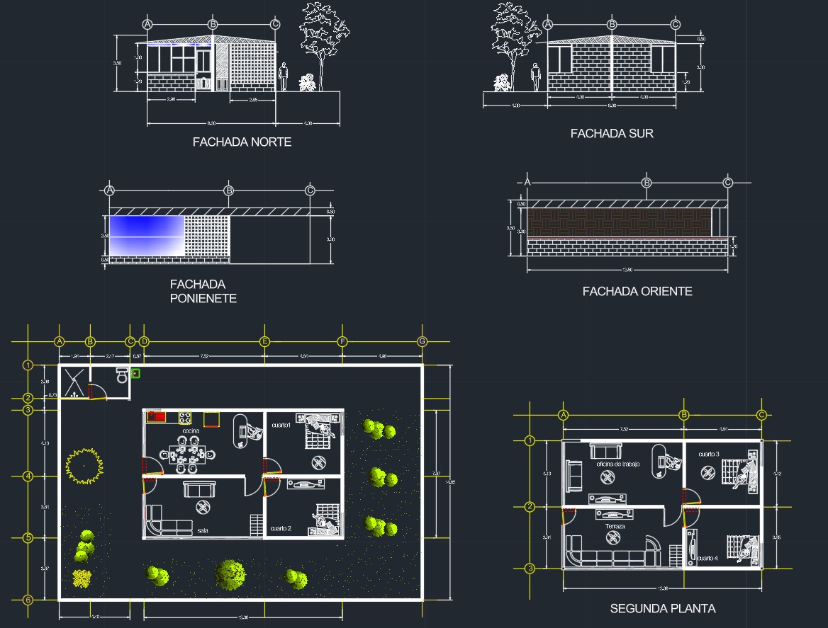 Casa habitacion, plantas y fachadas