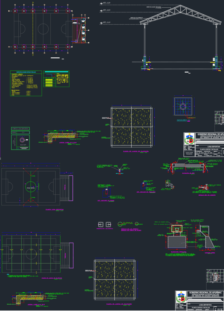 Plano de Losa Deportiva con Especificaciones Estructurales
