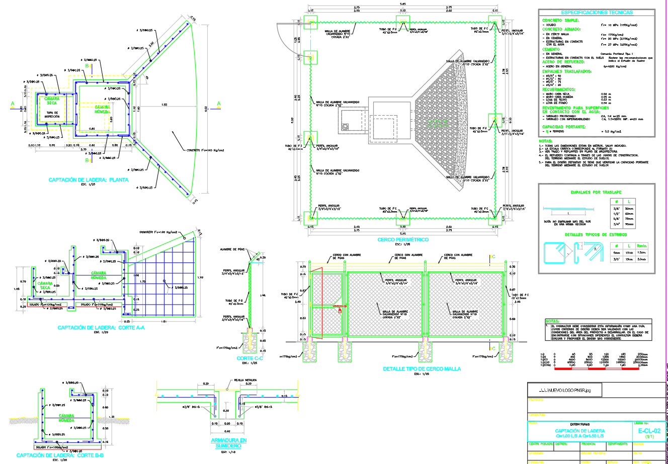 Detalles de Captación de Ladera y Cerco Perimétrico