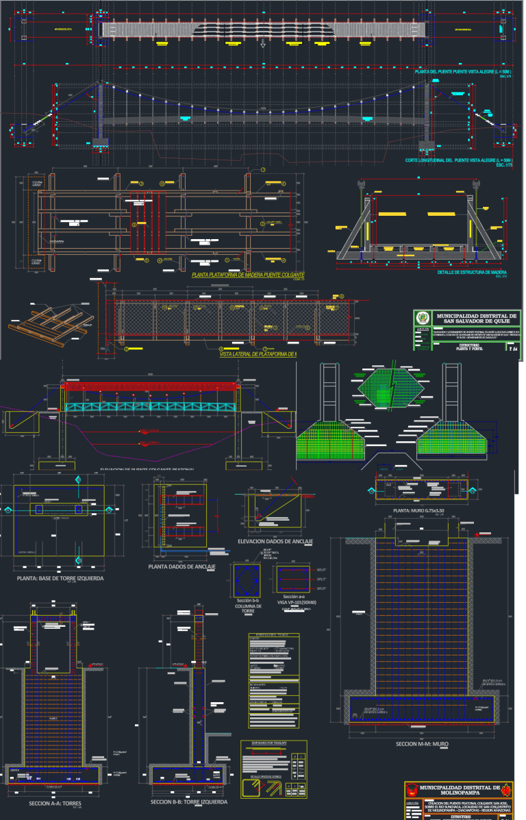 Planos de un Puente Colgante de 50 Metros