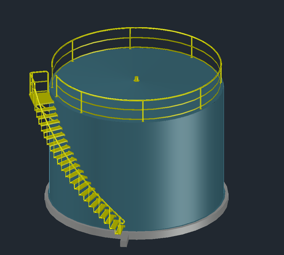 Plano 3D de escalera para tanque de techo fijo