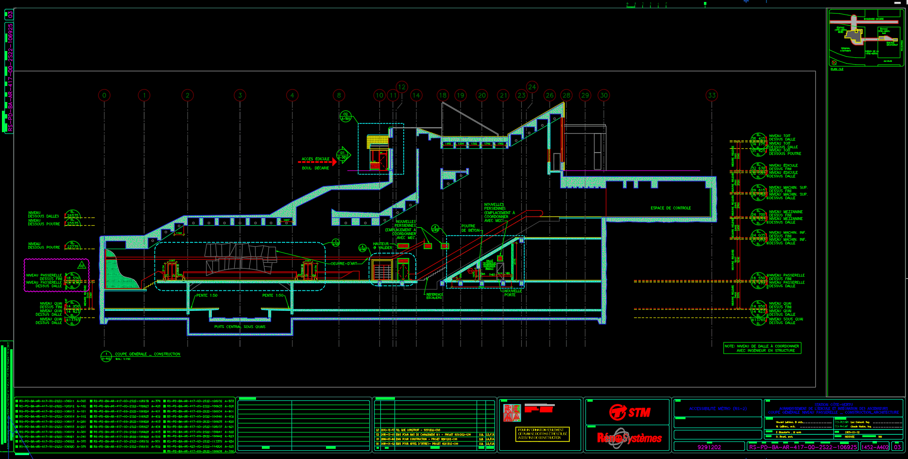 Plano de Estación de Metro con Detalles Constructivos