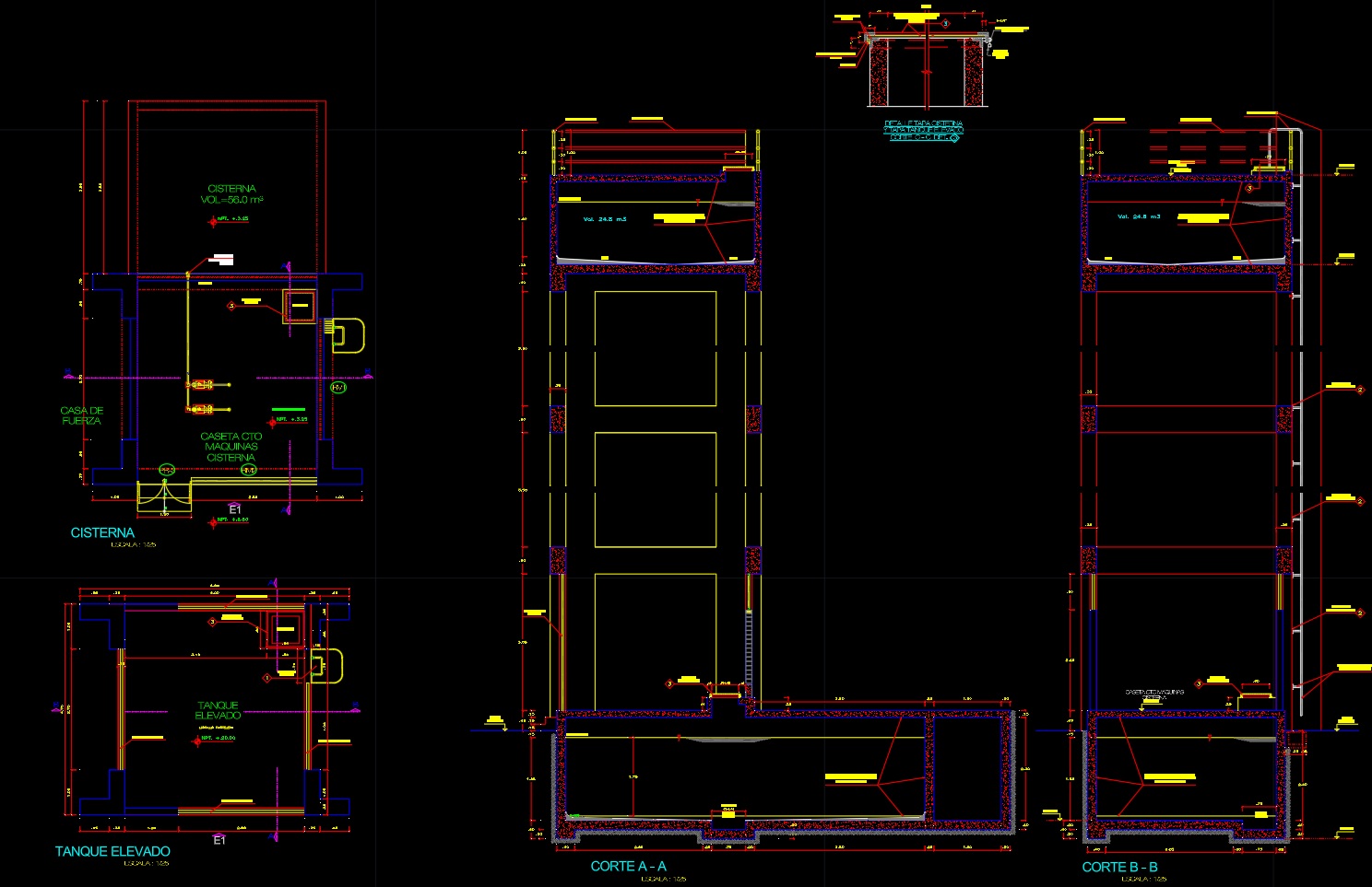 Cistern and Elevated Tank with Plan and Section Details