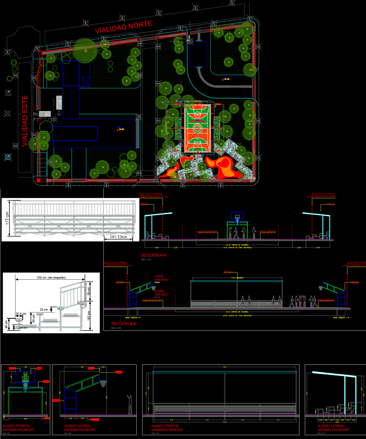 Cancha de Baloncesto con Gradería Modular