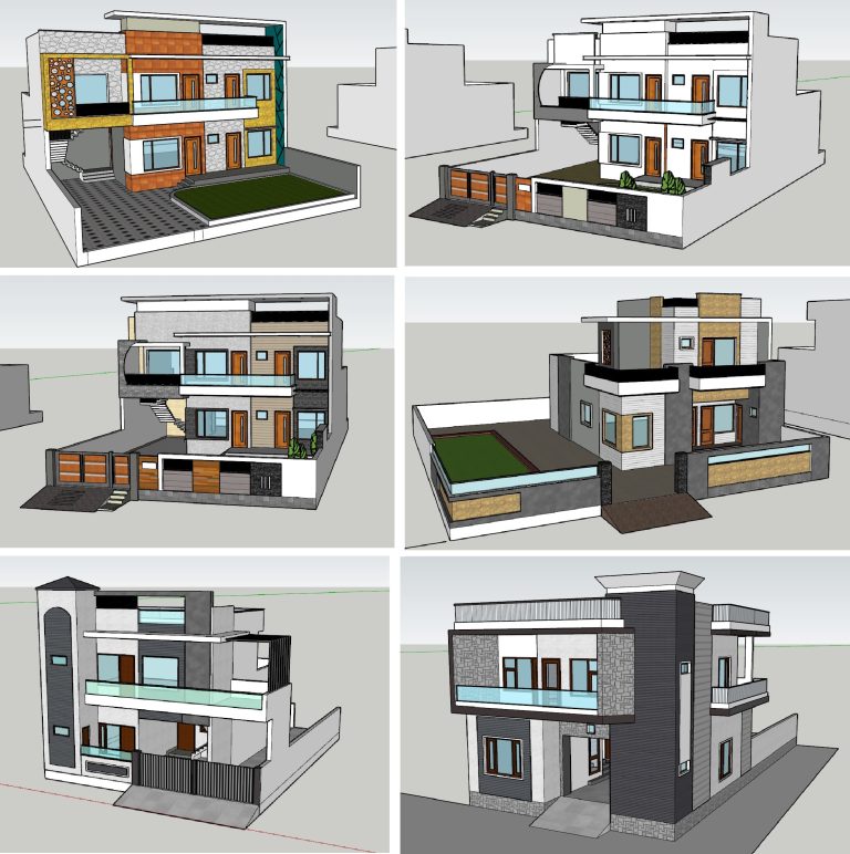 Conjunto de Casas Moderna de Dos Plantas con Balcones de Cristal