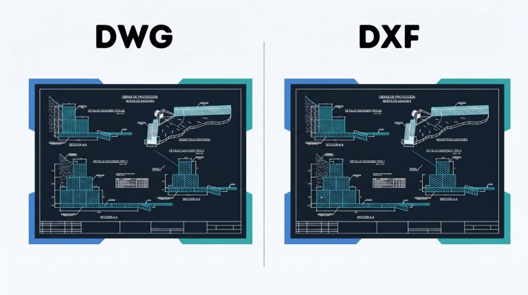 Visual comparison between a DWG file and a DXF file of the same CAD drawing