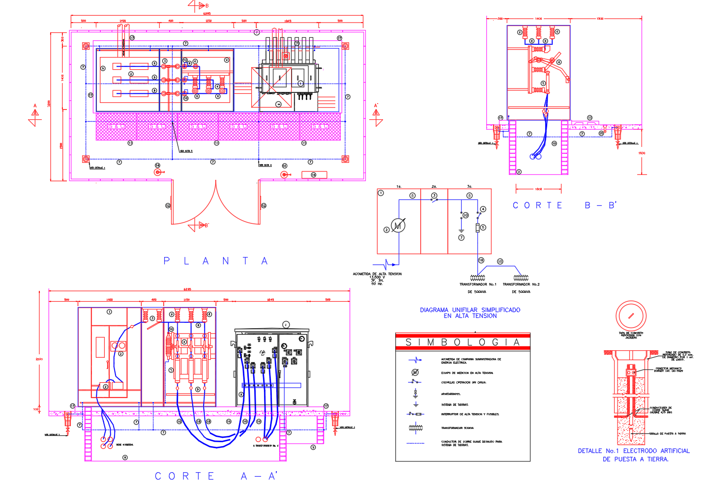 Plano Detallado de Subestación Eléctrica