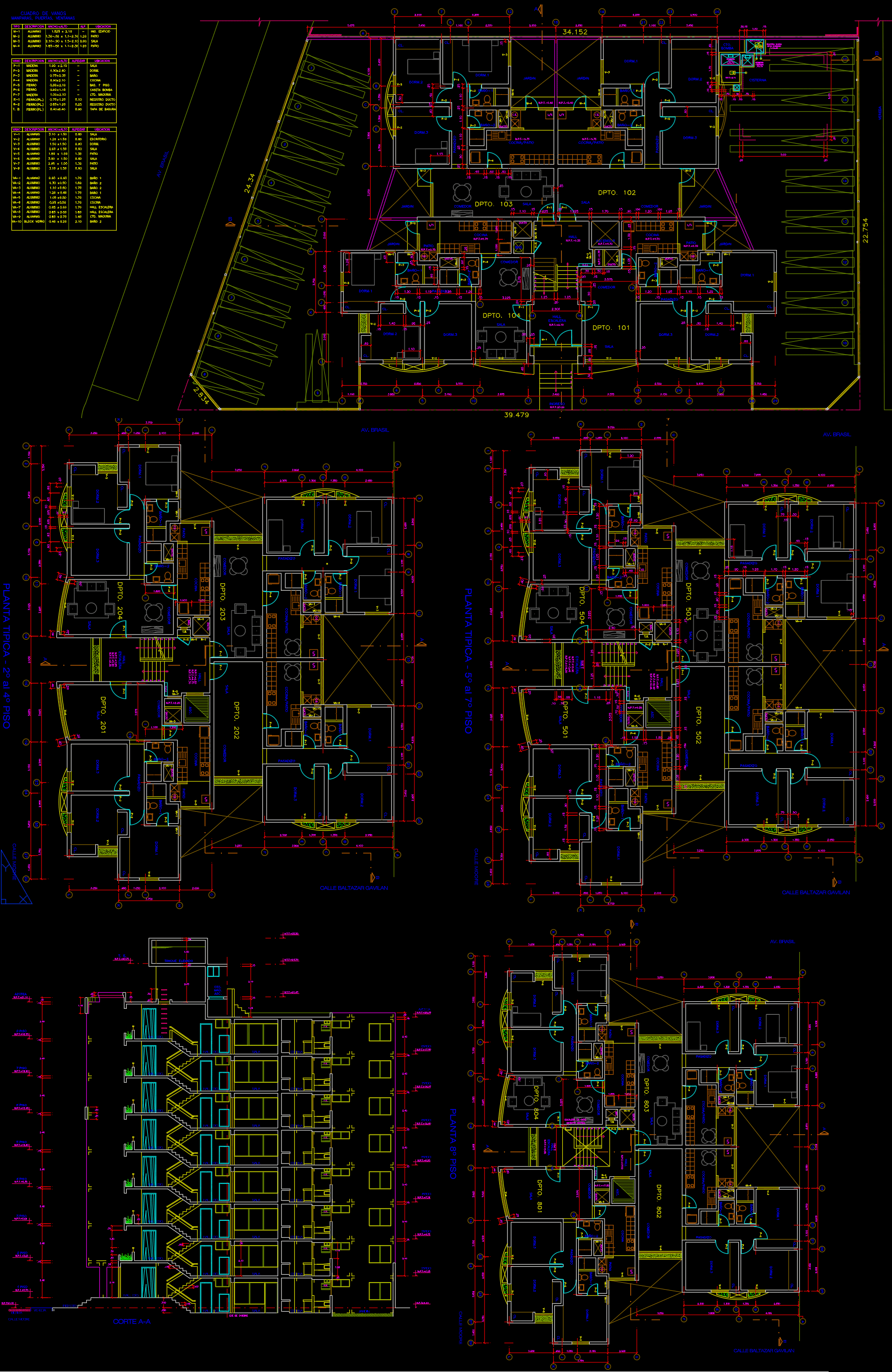 Planos de Distribución de Edificio Residencial