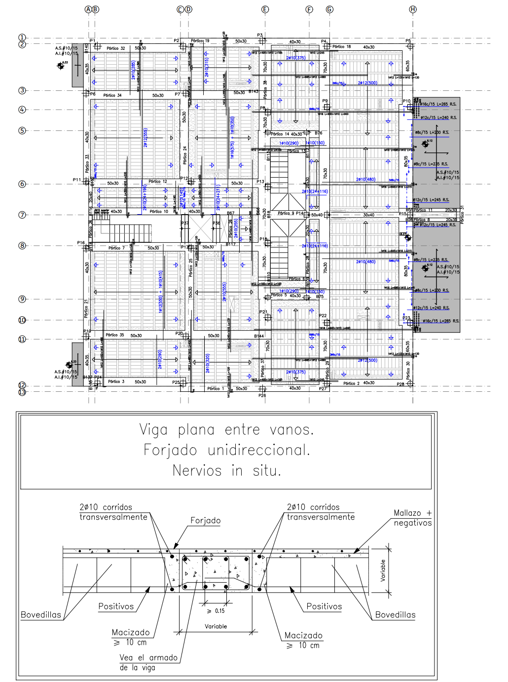 Plano de Forjado Unidireccional para Edificio Residencial