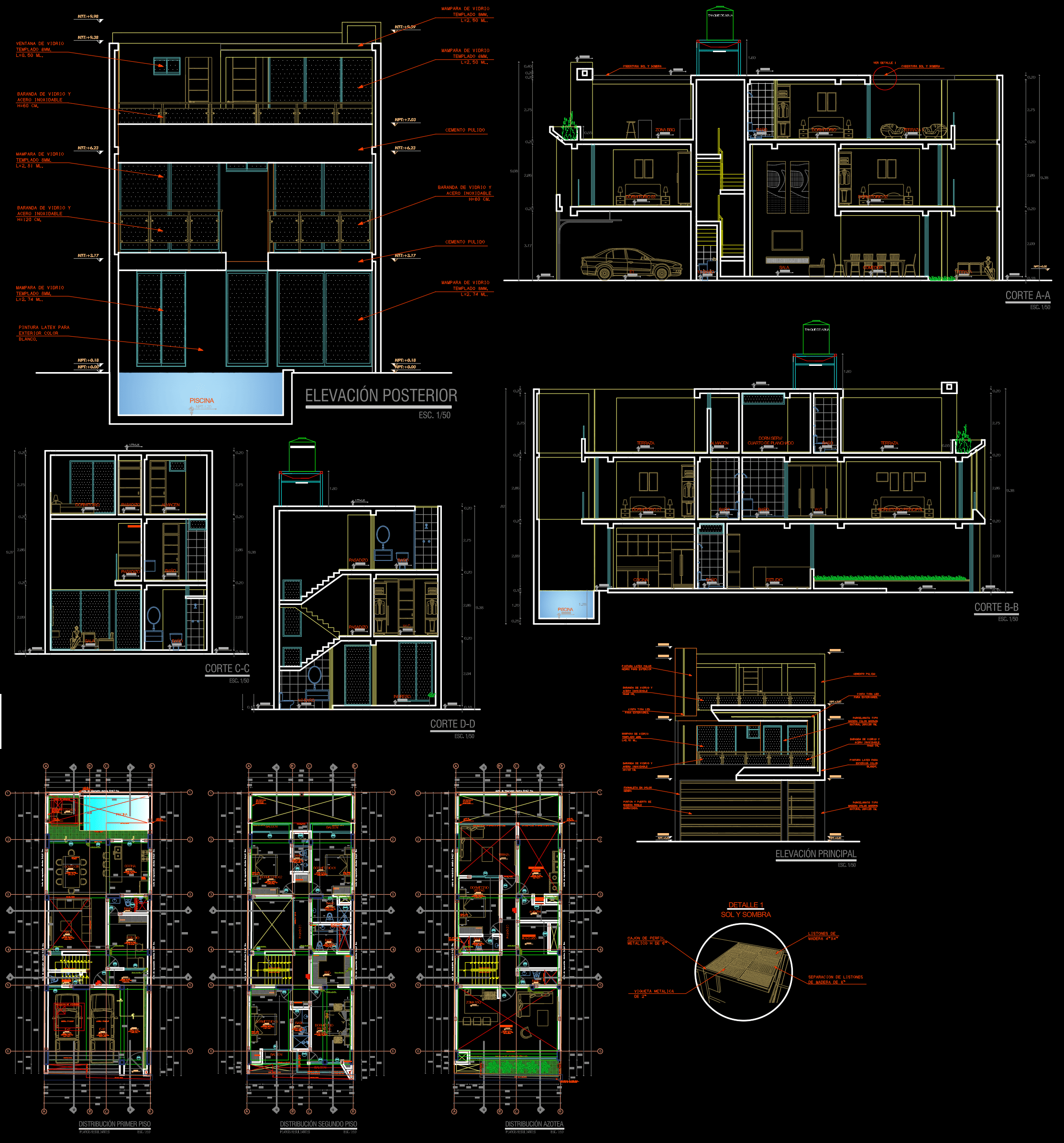 Plano Arquitectura Vivienda de 3 Niveles