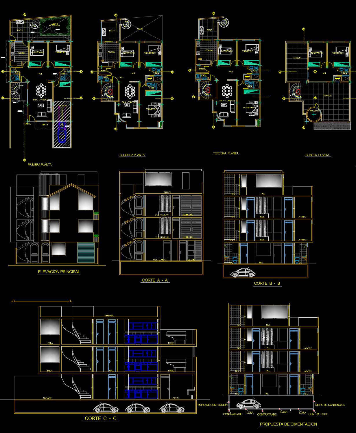 Conjunto Residencial: Plantas, Cortes y Fachada
