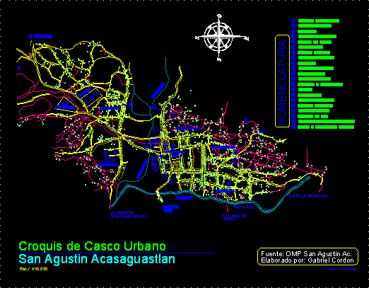 Stadtverfolgungskarte von San Agustin und Progreso, Guatemala