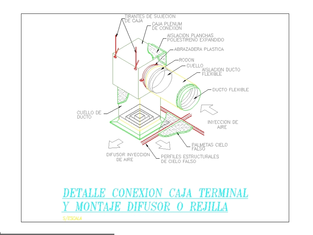 Detalle conexion caja terminal y montaje difusor o rejilla