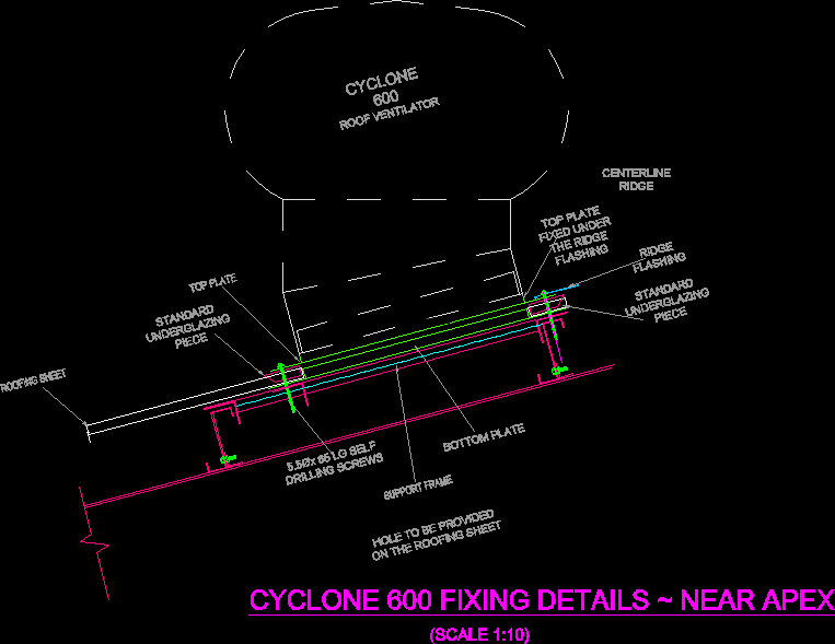 Détails de fixation du ventilateur de plafond Cyclone