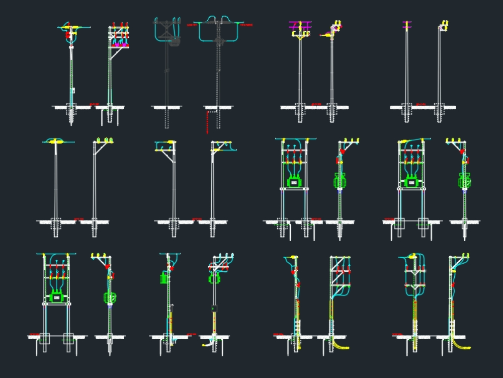 Light poles in elevation in 2d various