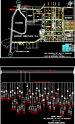 Einzeiliges und öffentliches Beleuchtungsdiagramm des Industriegebiets Civac.