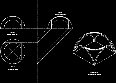 montagnes; coupe et isométrique de la voûte baida