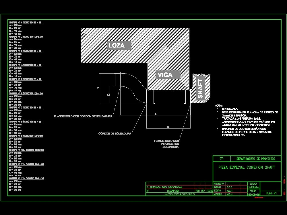 Ducto fabricacion fierro negro conexion shaft