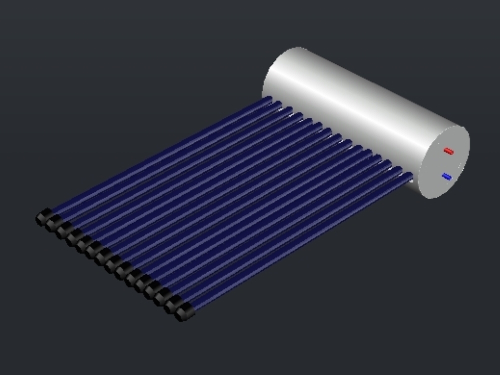 renderização 3D de um aquecedor solar de 15 tubos