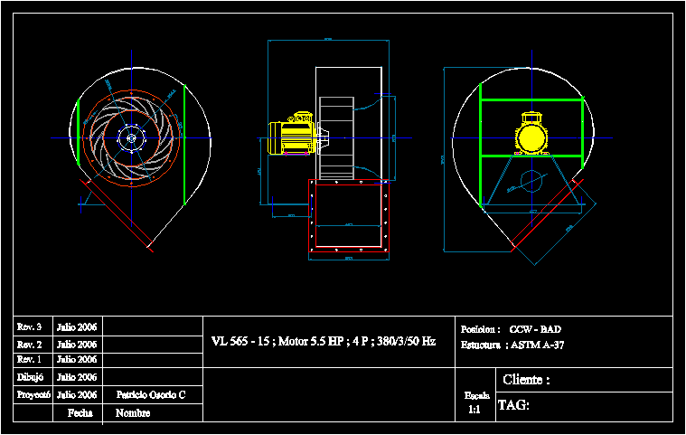 Ventilador centrifugo simple aspiracion