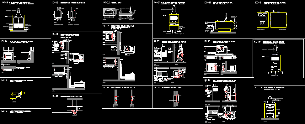 Set of details of equipment and elements related to heating
