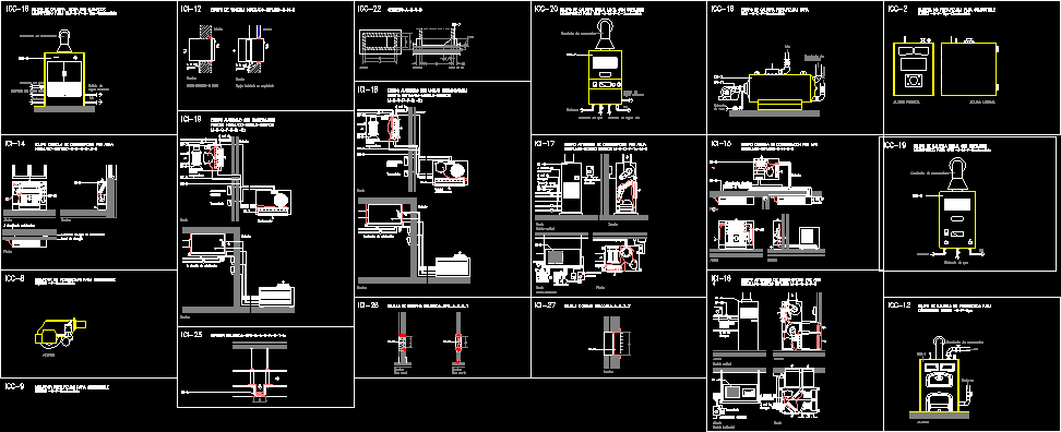 Ensemble de détails d'équipements et d'éléments liés au chauffage