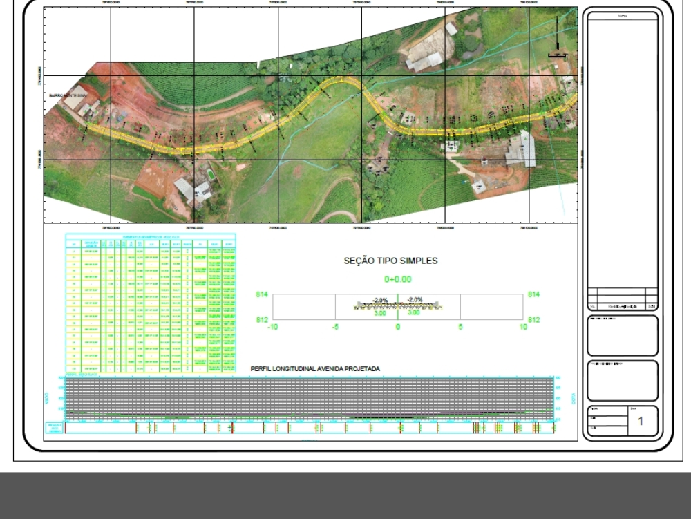 Design of the geometric axis and cross section of the local highway.