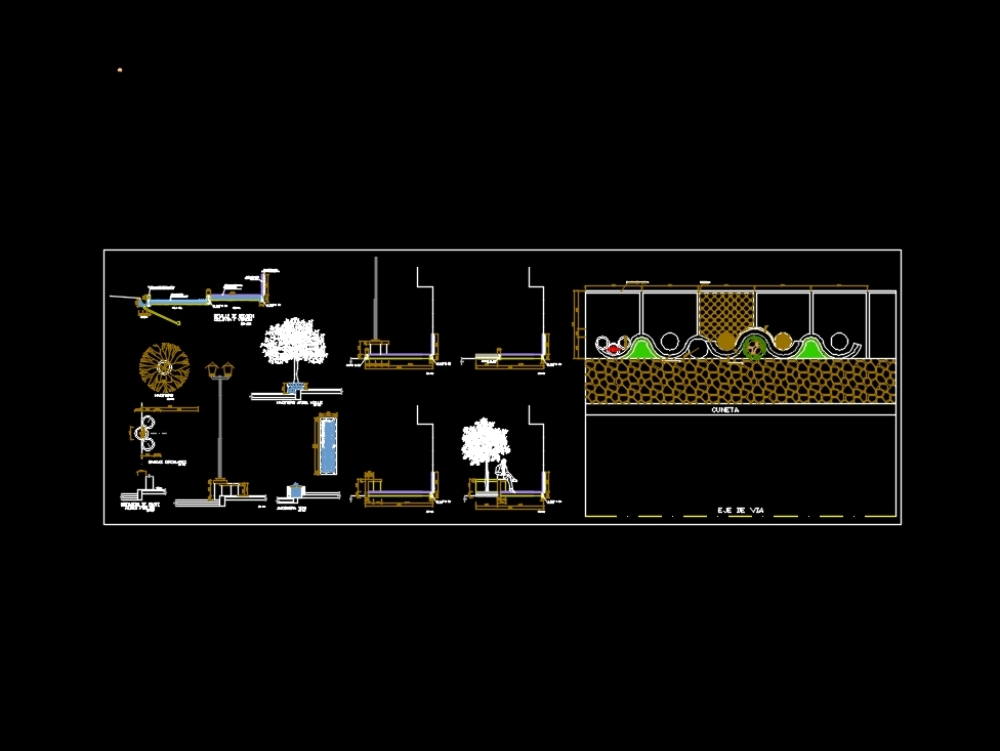 View and floor plan of tree lined sidewalk