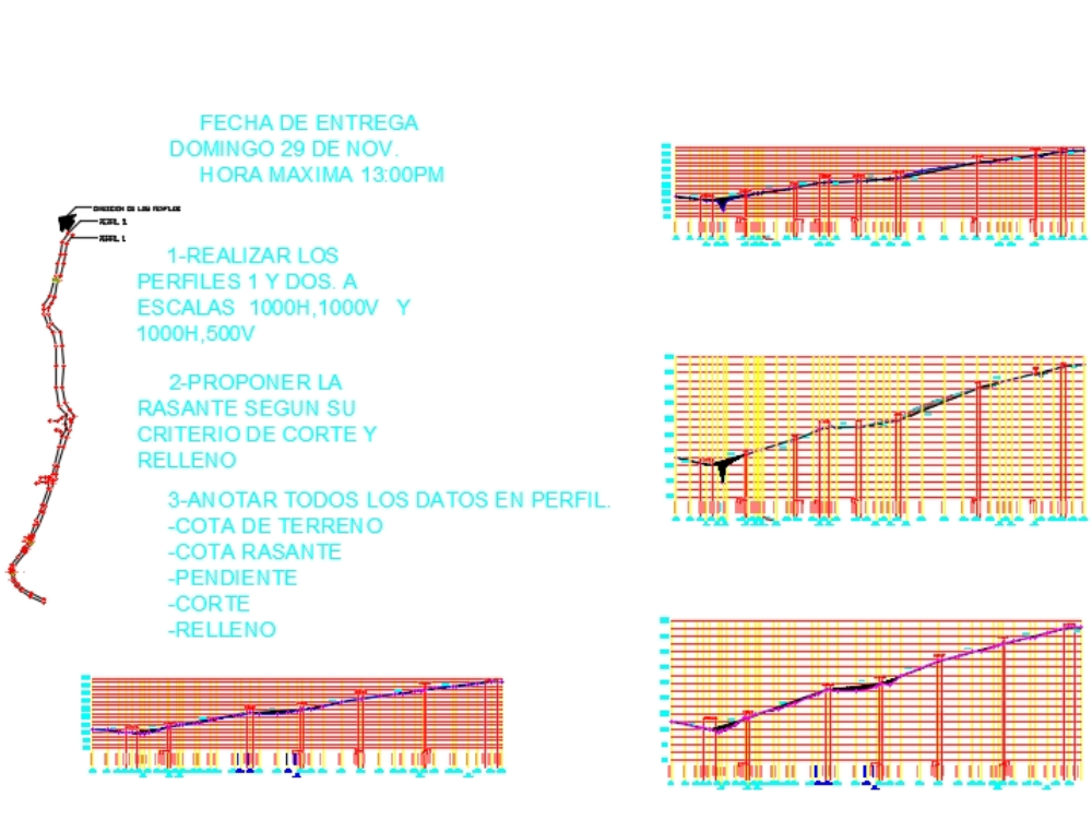 Planta y perfil de un proyecto carretera