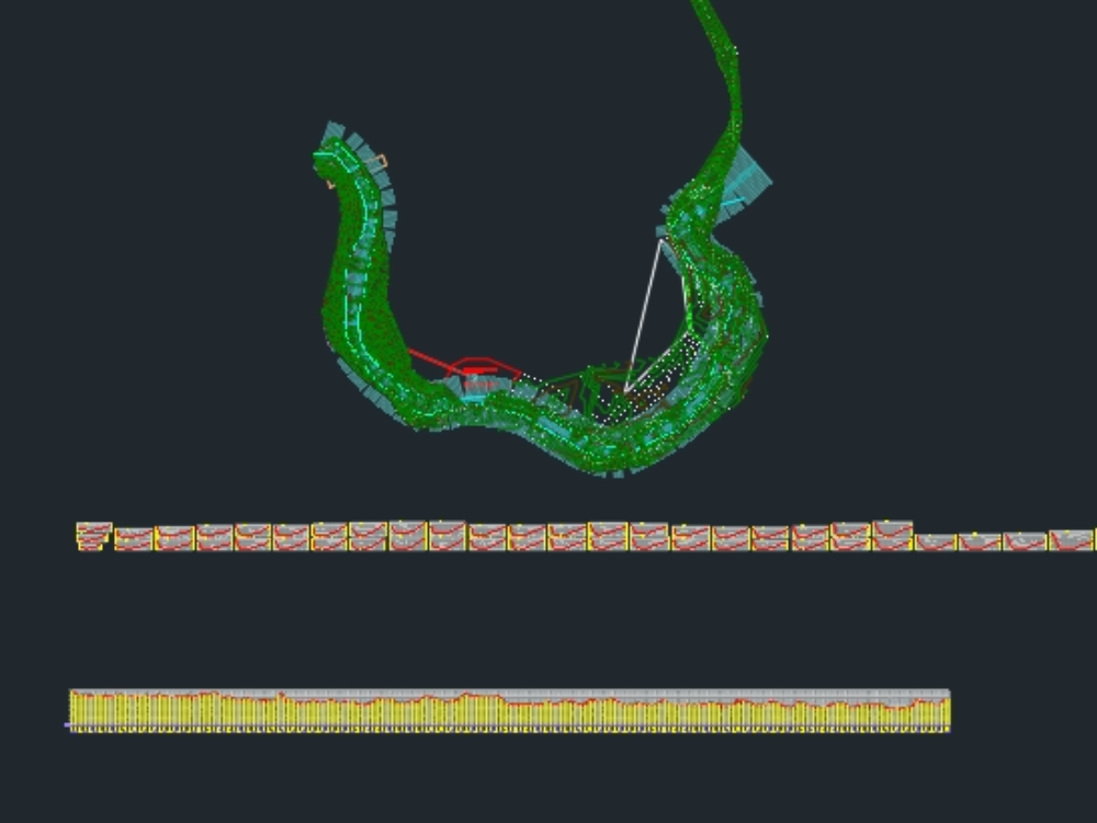 Topographical survey of a river for the design of a dam on the water's edge.