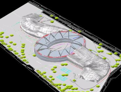 Complexo esportivo 3D com estádio