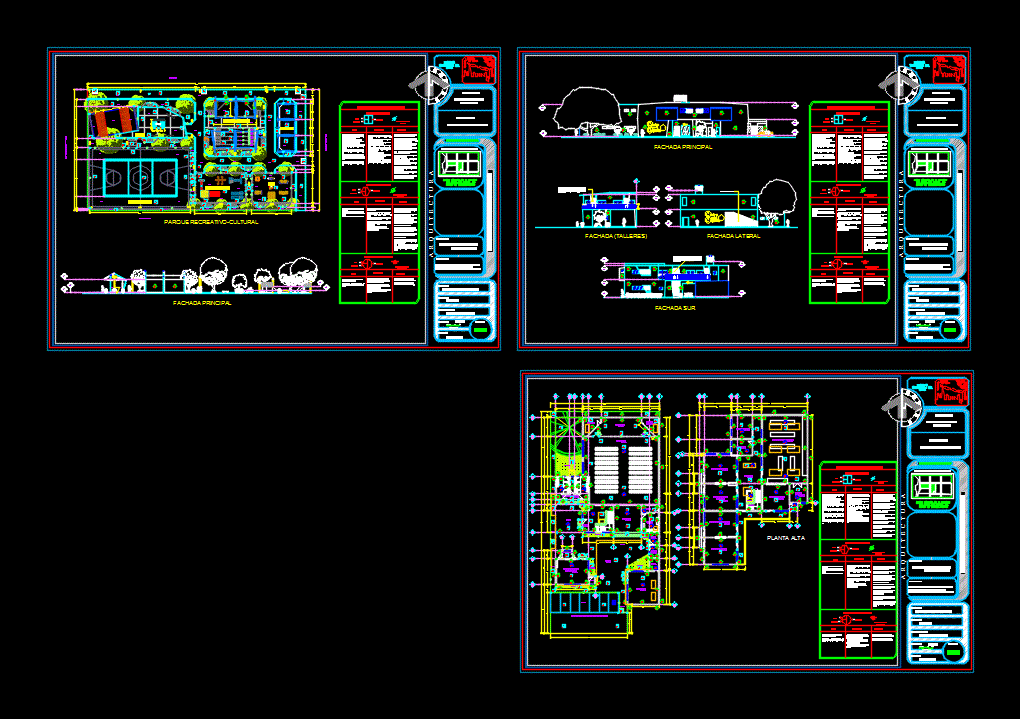 Plano de acabados de un parque y un centro popular social.