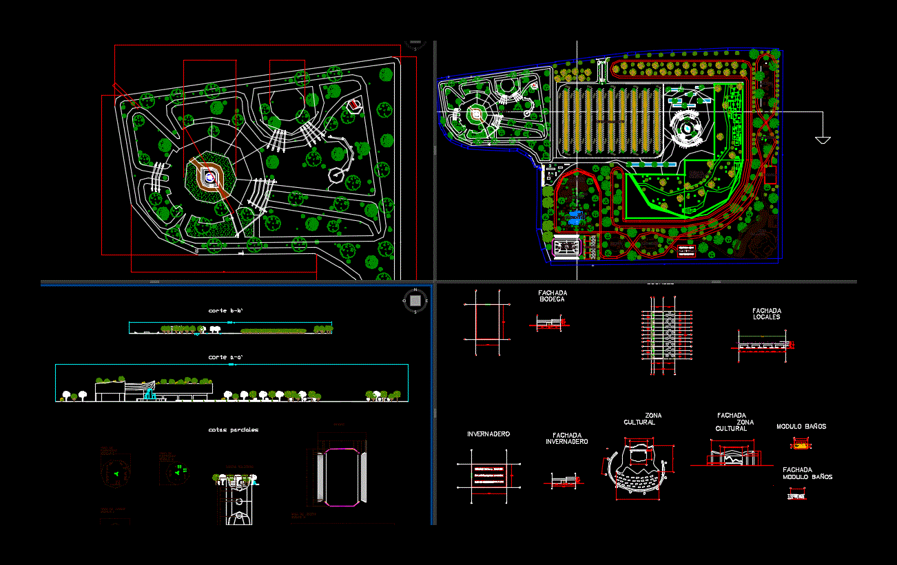 Planta de conjunto de una plaza - jardines