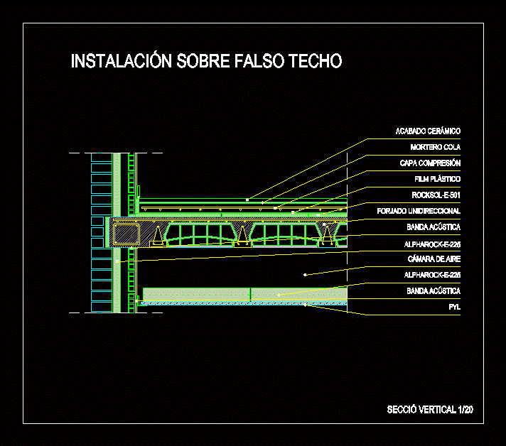 Detalhe da instalação no teto falso