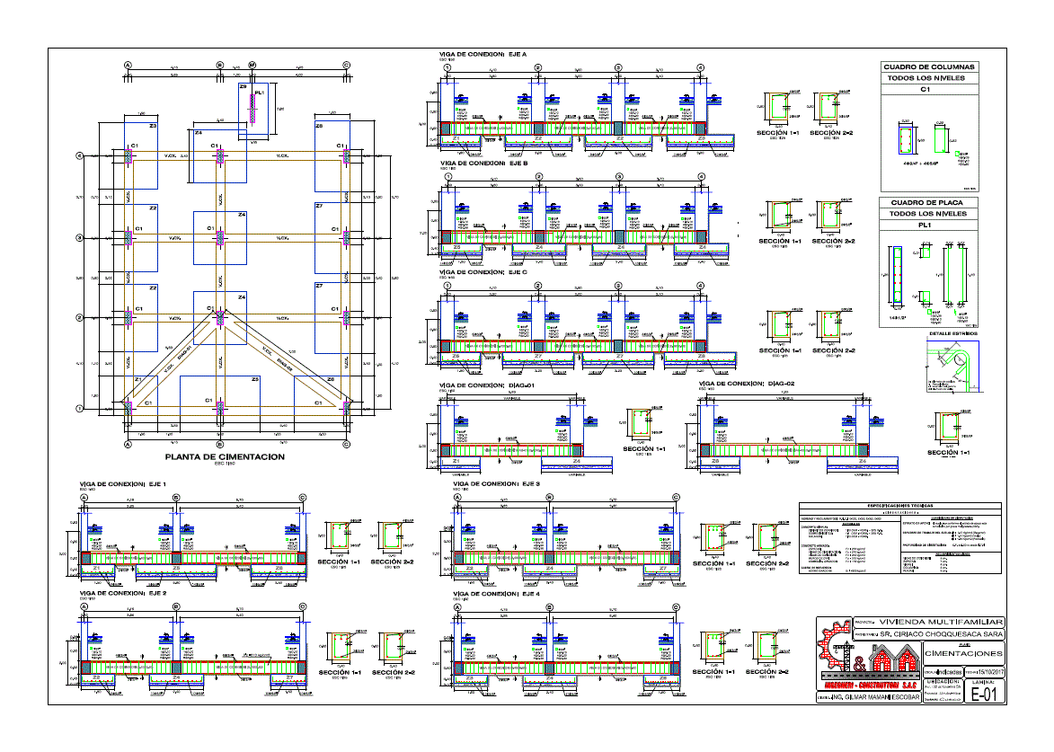 Plano de cimentaciones de vivienda 6 pisos