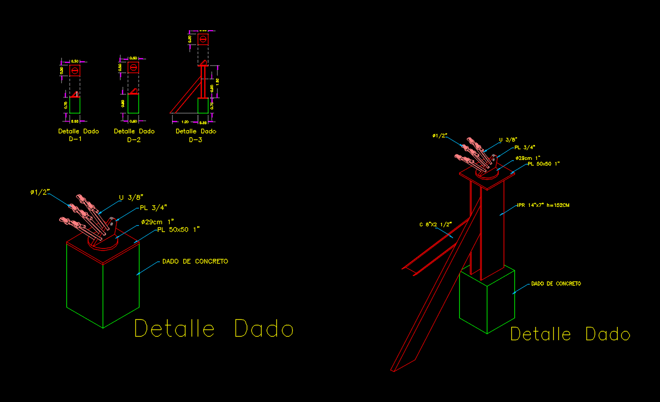 Detalles de dados para torre arriostrada