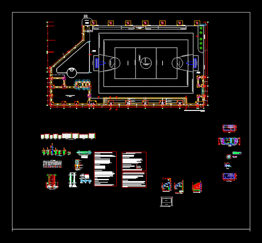 Plano de cimentaciones de una losa deportiva