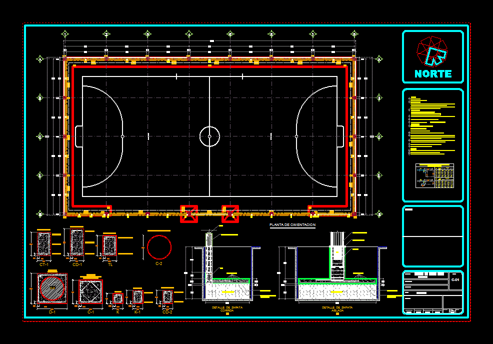 Fundament für ein Hallenfußballfeld