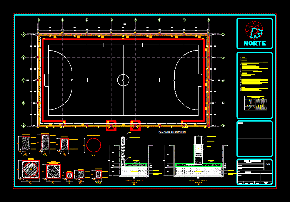 Cimentacion cancha de futbol de sala