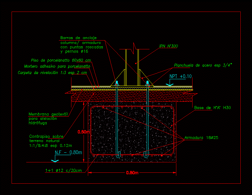 Detalle de cimentacion de columna metalica