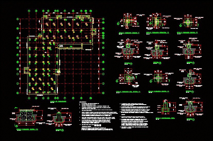 Planta y fundaciones con detalles